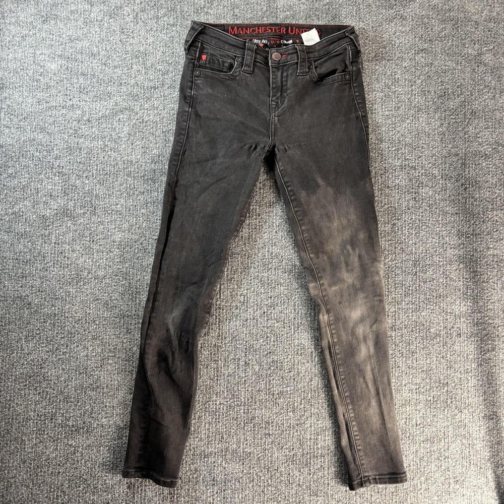 Manchester United Pants Boys 28 Black Soccer Football True Religion Jeans Denim